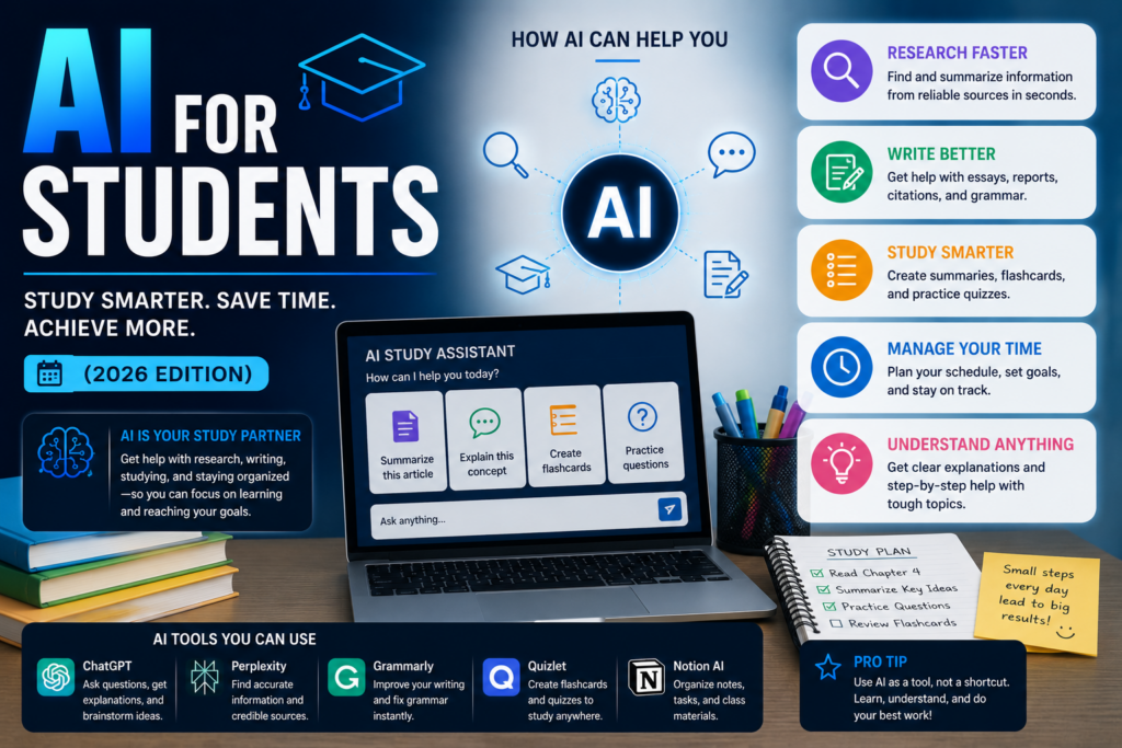 AI for Students: How to Study Smarter, Stay Organized, and Learn More Effectively (2026 Edition)