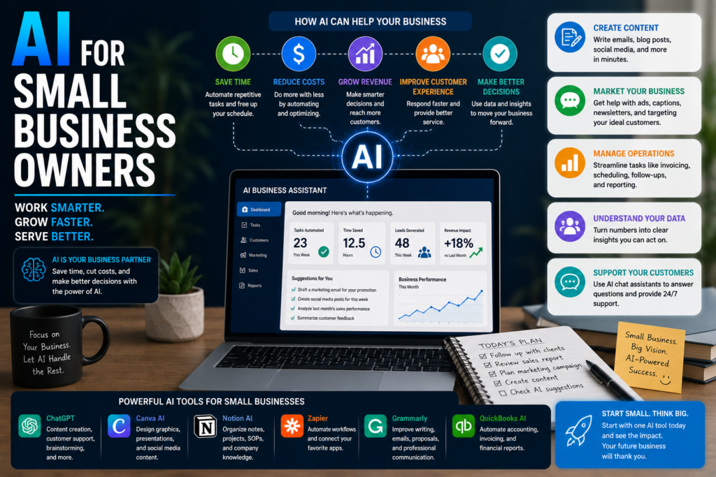 AI for Small Business Owners: 12 Practical Ways to Save Time and Grow Your Business (2026 Edition)
