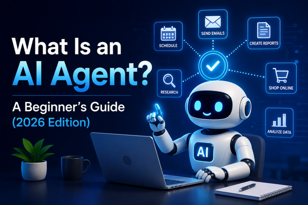 Illustration of an AI agent assisting with tasks through automation and intelligent decision-making.